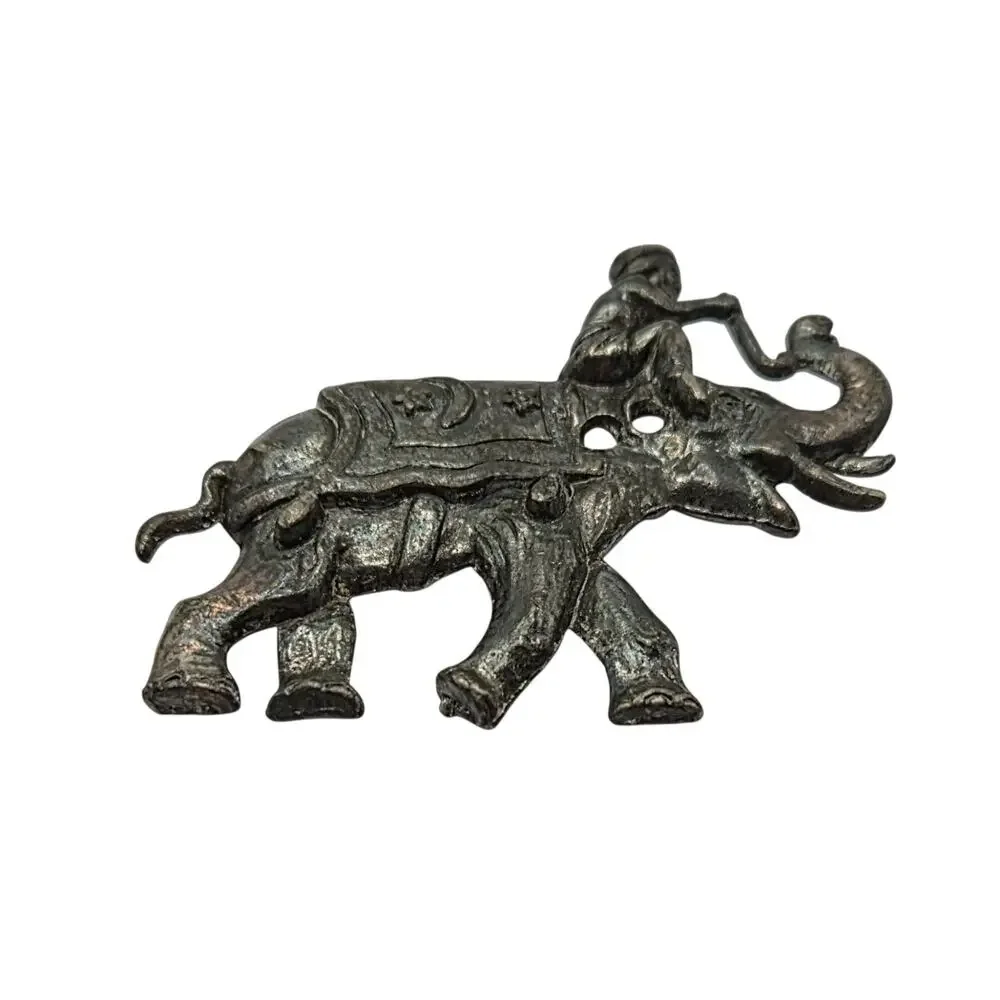 Vintage Elephant Rider Brooch Lucky Raised Trunk Figural Pin